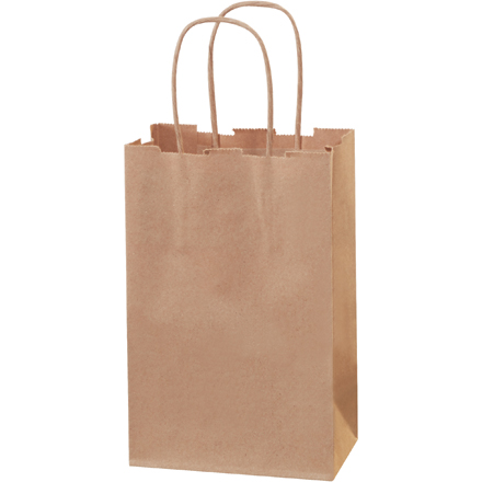 5 <span class='fraction'>1/2</span> x 3 <span class='fraction'>1/4</span> x 8 <span class='fraction'>3/8</span>" Kraft Paper Shopping Bags - 50 PK